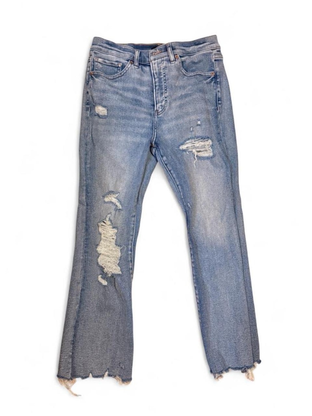 Express Light Blue Distressed Skinny Cropped Flare Jeans